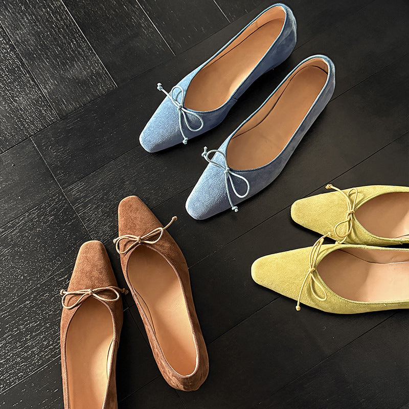 Increasing Insole Gentle Bow Pumps Low-cut Square Toe Women's Casual Shoes