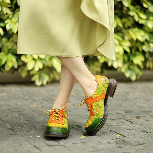 Women's Spring Genuine Retro Printing Color Contrast Women's Shoes
