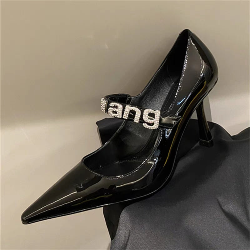Women's Pointed High Patent Stilettos Black Glossy Casual Shoes