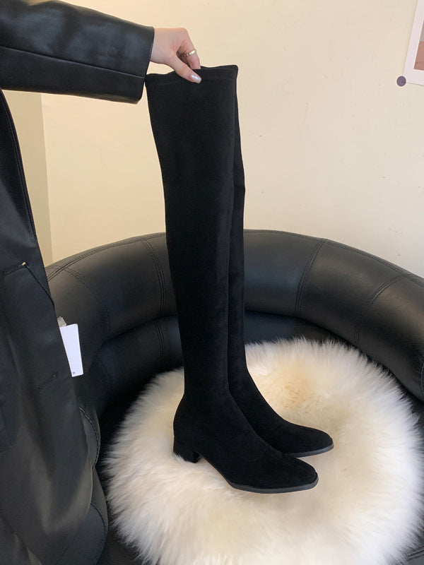 Women's Owner Square Toe Chunky Skinny Leg High Boots