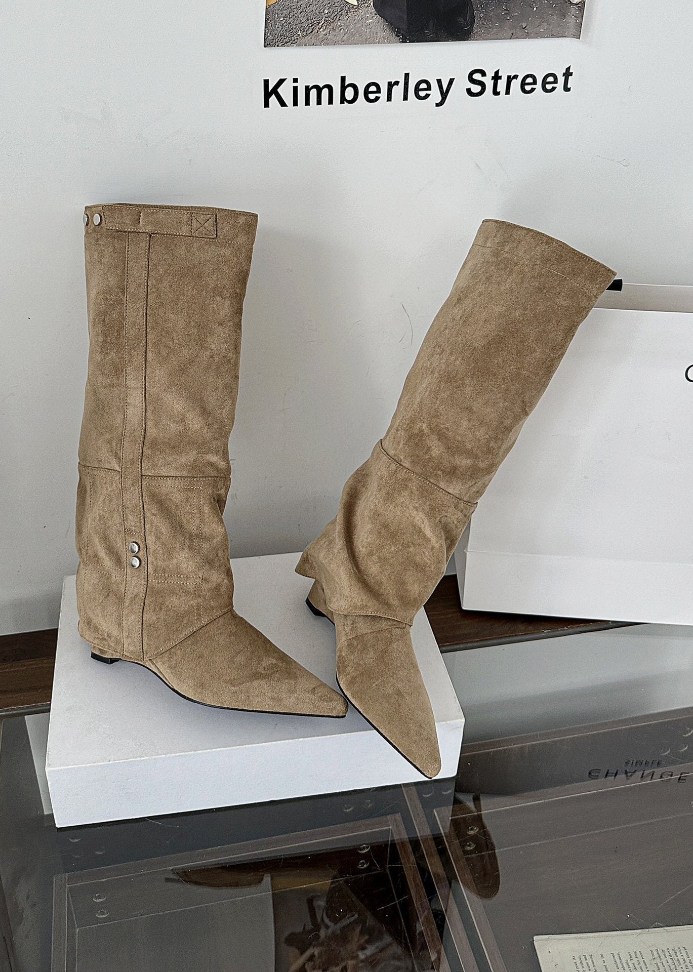 Pointed Toe Suede Long Pants Slim Women's Leather Boots