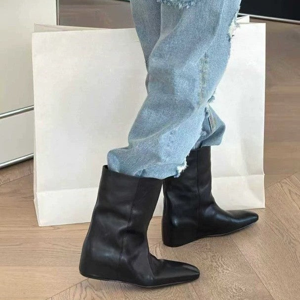 Women's Toe Height Increasing Insole Middle Short Women's Leather Boots
