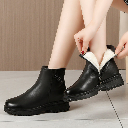 Women's Genuine Fleece-lined Warm First Layer Cowhide Snow Boots