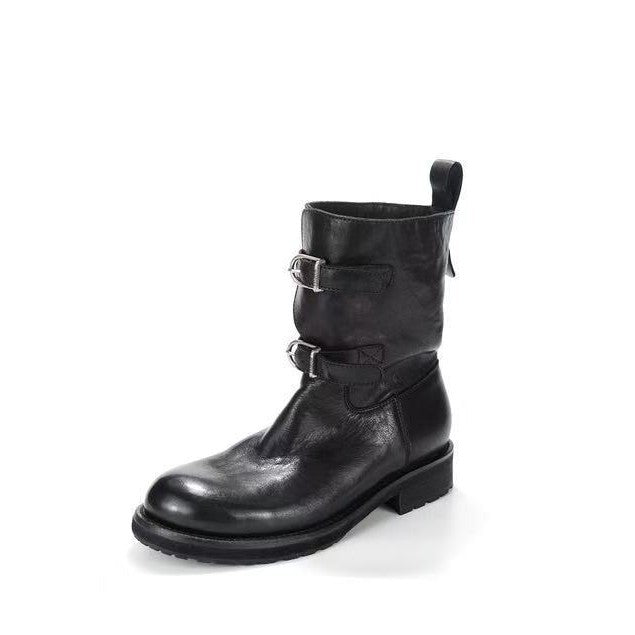 Women's Winter Black Washed Horse Worker Round Head Boots