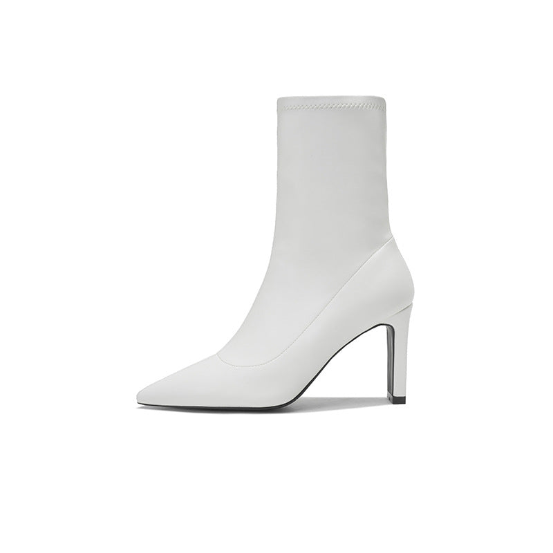 Women's Pointed Ankle Suede Chunky High Fashion Korean Women's Leather Boots