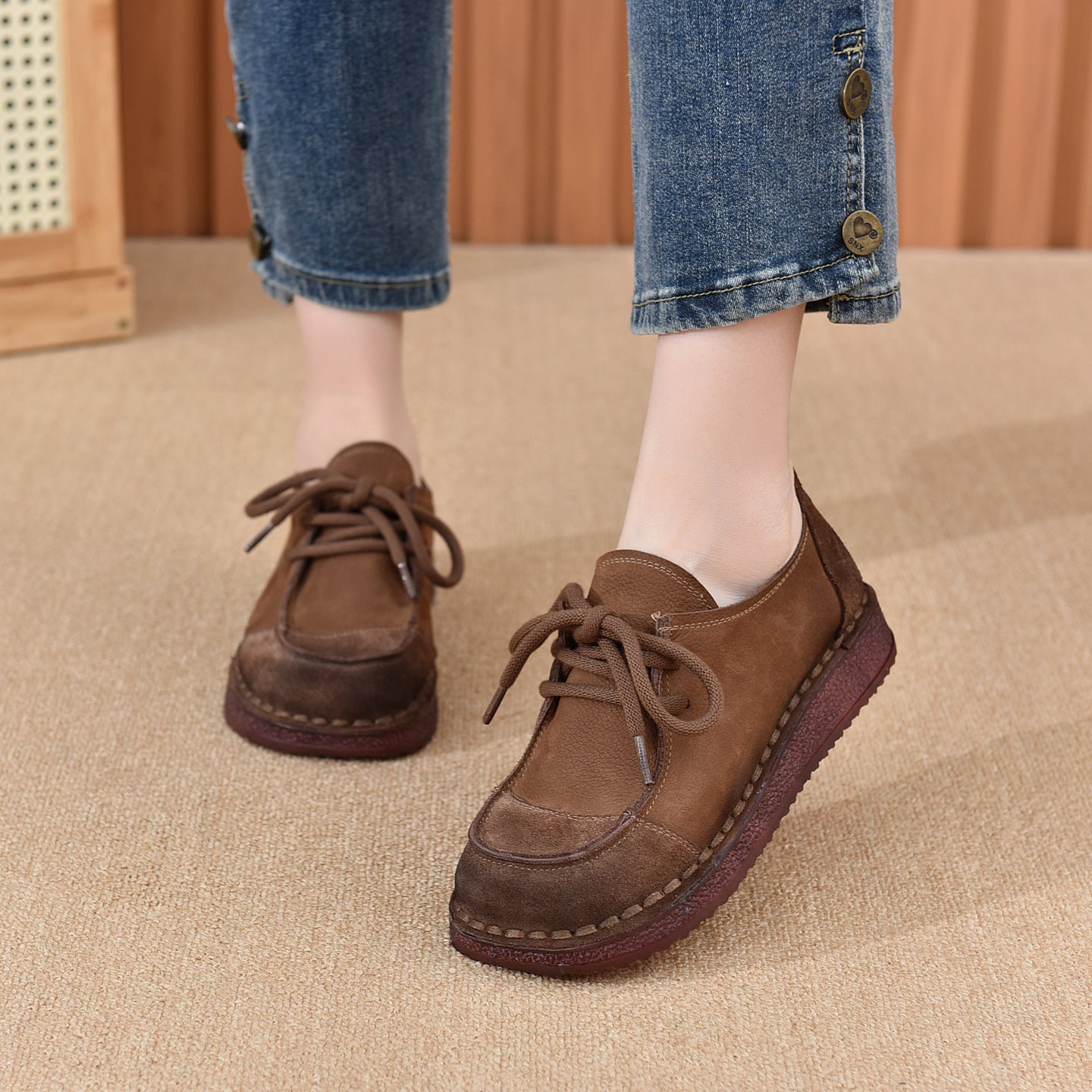 Women's First Layer Cowhide Handmade Retro Pumps Autumn Comfortable Soft Bottom Men's Shoes