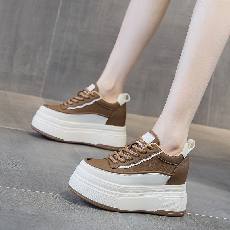 Women's Wedge White Muffin Platform Height Increasing Insole Small Pumps Women's Casual Shoes