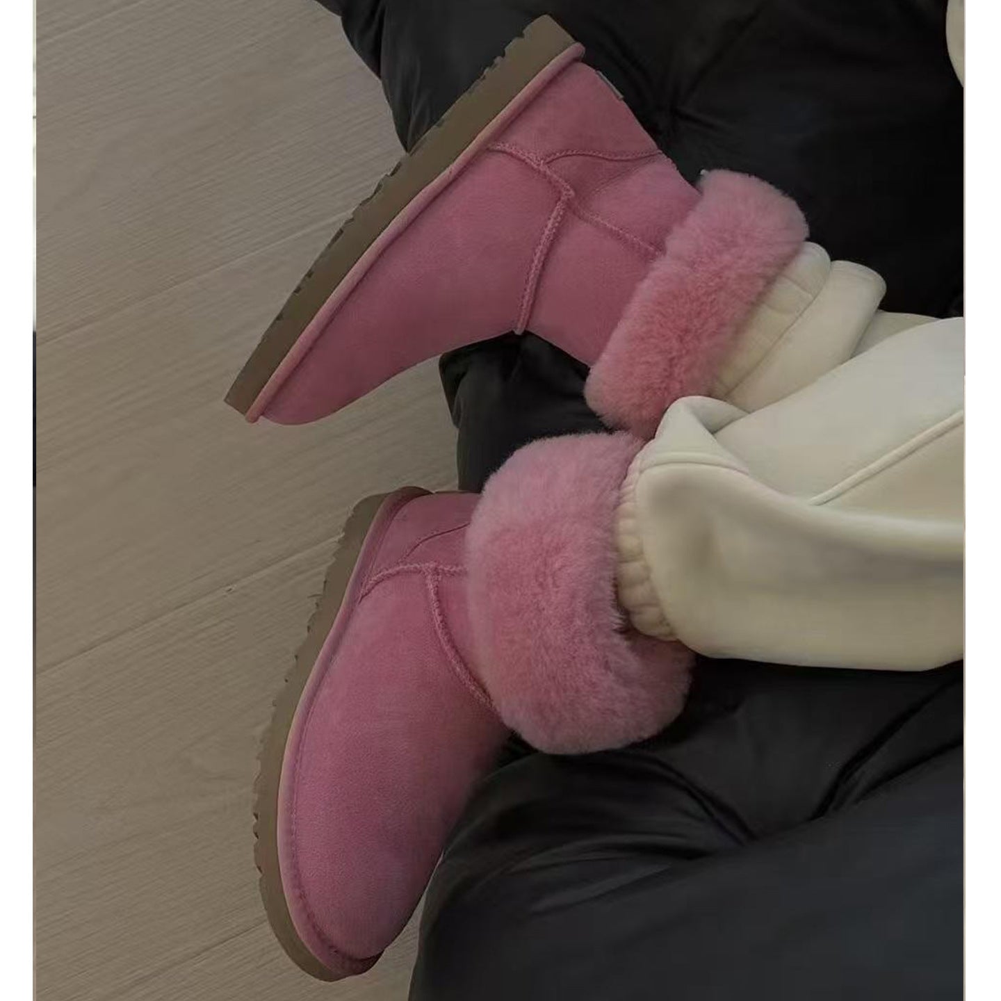 Women's Pink Platform Lamb Wool Veet Frosted Ankle Warm Women's Snow Boots