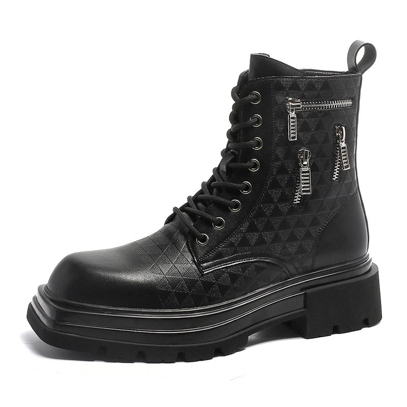 Men's Style Black Panel Side Zipper Round Toe Boots