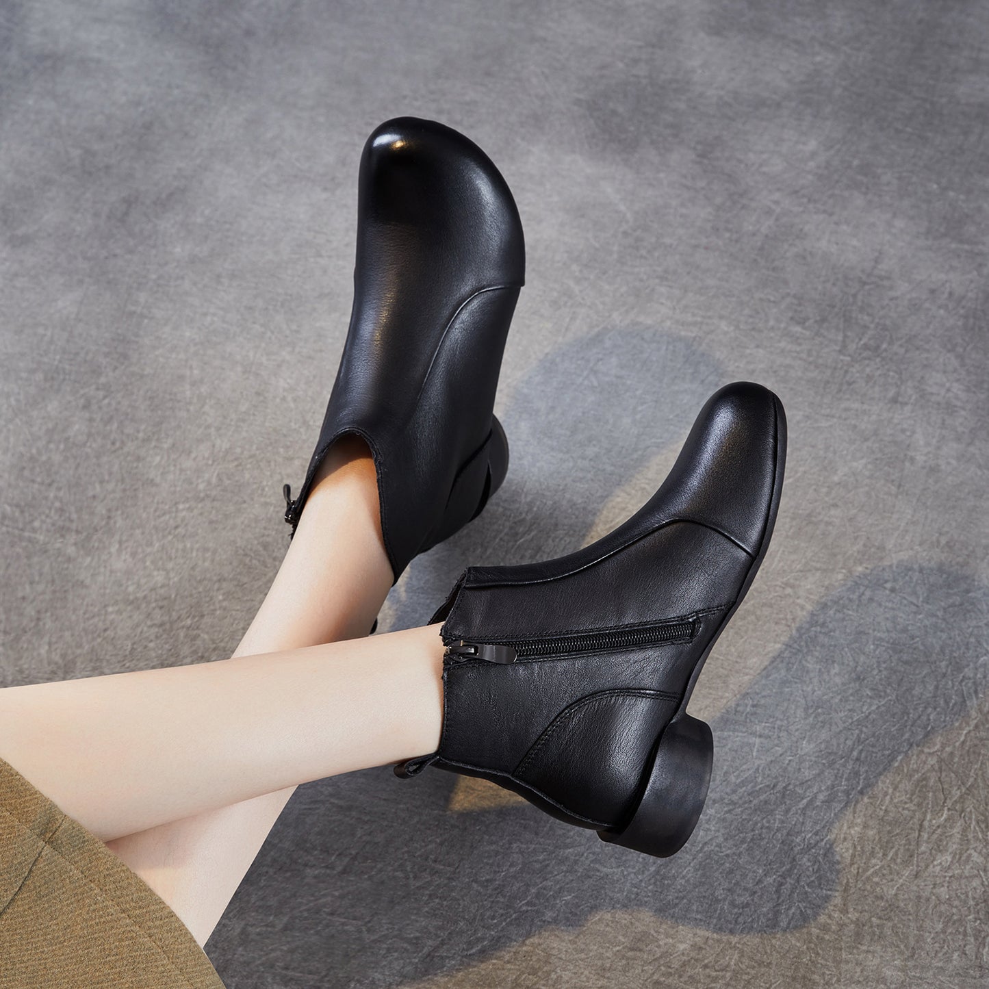 Women's Layer Cowhide Thick Retro Ankle Autumn Mom Women's Leather Boots