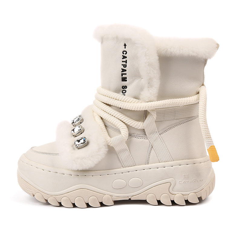 Women's Fur Winter Fleece-lined Thick Warm Northeast Snow Boots