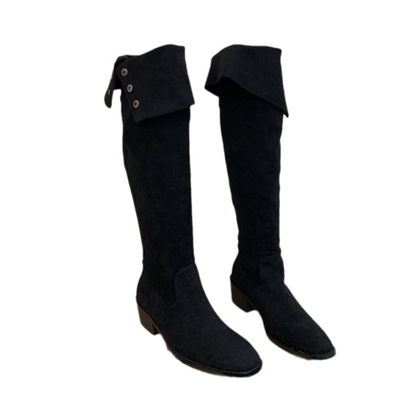 Style Large Tube Circumference Thick Below The Knee Rivet Soft Women's Leather Boots