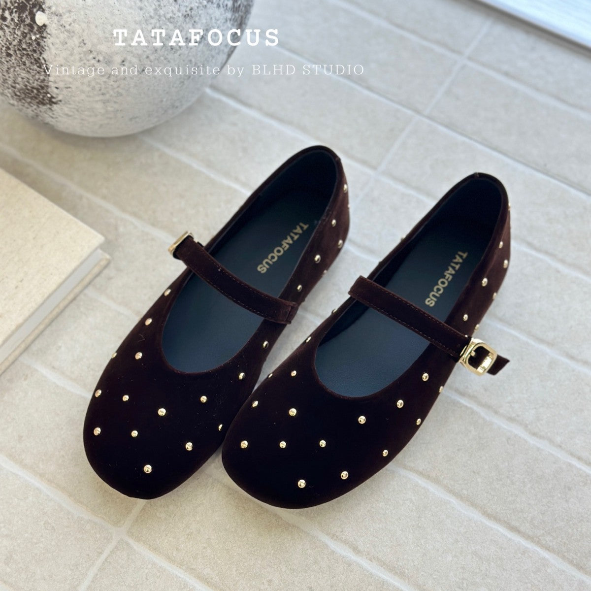 Women's Niche Veet Buckle Black Flat Ballet Mary Women's Fashion Shoes