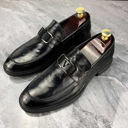 Men's Layer Cowhide Fashion British Slip-on Business Formal Leather Shoes
