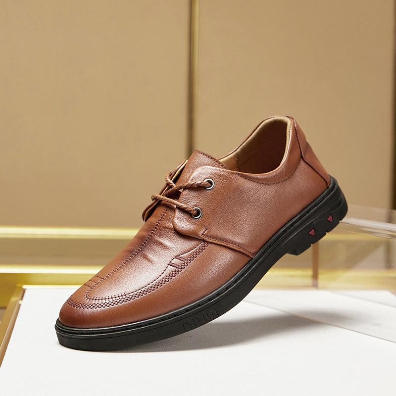 Men's Spring Genuine Slip-on Electric Embroidery Embossed Leather Shoes