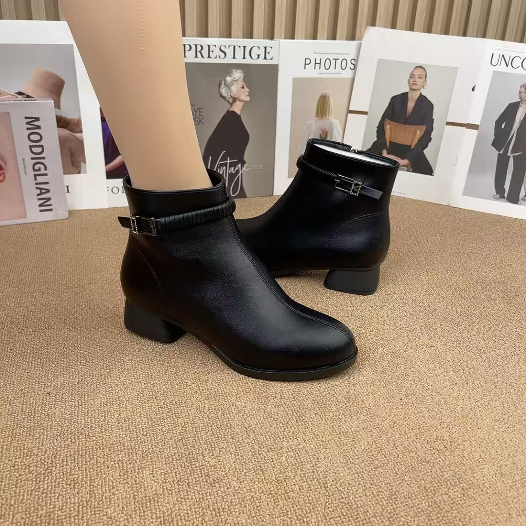 Women's Comfortable Veet Bootie Soft Bottom Low Large Size Women's Leather Boots