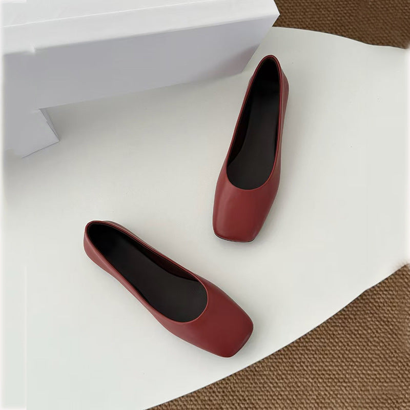 Spring European Goods Genuine Soft Sheepskin Flat Low-cut Square Toe Women's Casual Shoes