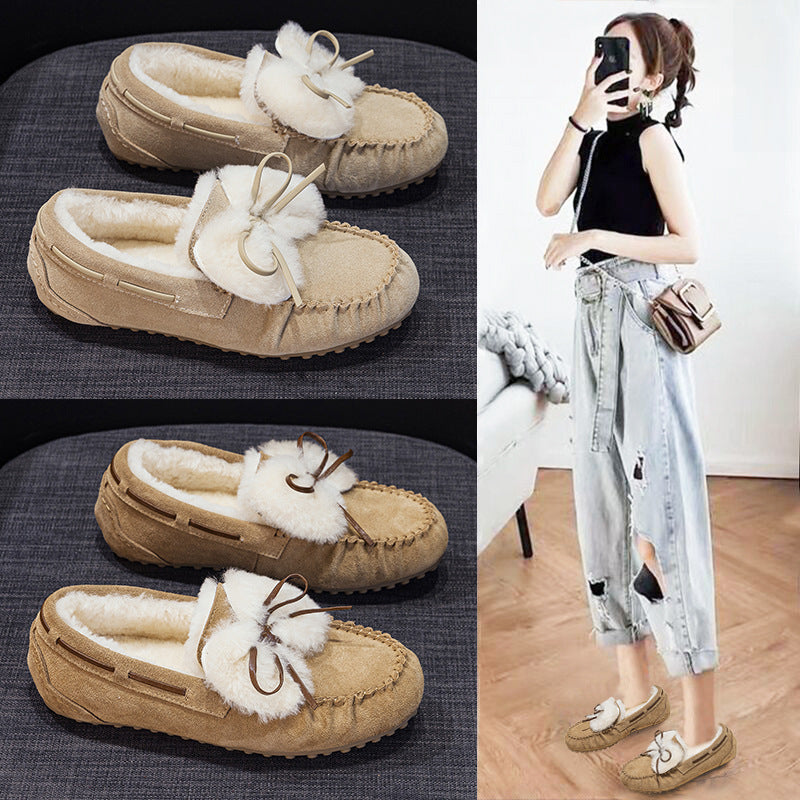 Women's Winter Thick Fleece Korean Style Versatile Leisure Loafers