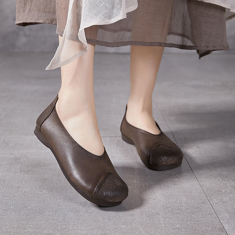 Women's Brown Flat Pumps Female Mom Fashion Casual Shoes