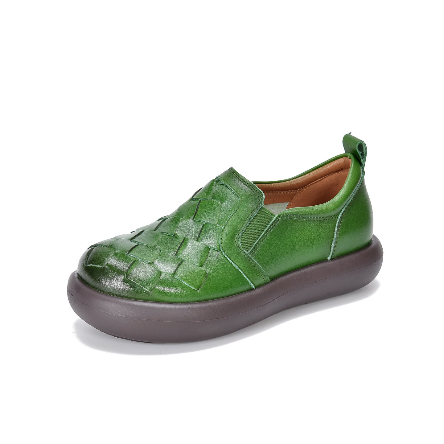 Women's Hand-woven Round Head Thick Bottom First Layer Cowhide Spring Women's Casual Shoes