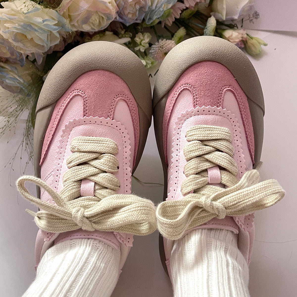 Rose Salt Puffy Preppy Style German Training Outer Wear Retro Women's Casual Shoes