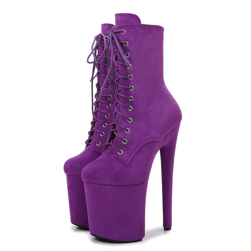 Suede Stiletto Waterproof Pole Dance Round Toe Women's Leather Boots