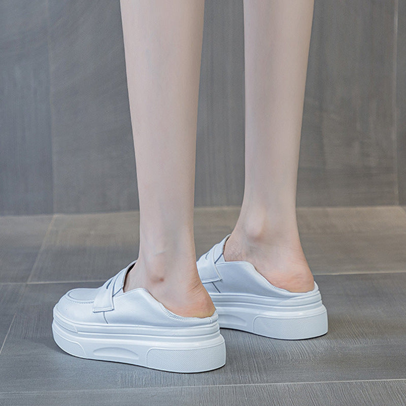 Women's Muffin Platform White Pumps Genuine Lightweight Slip-on Lofter Women's Casual Shoes