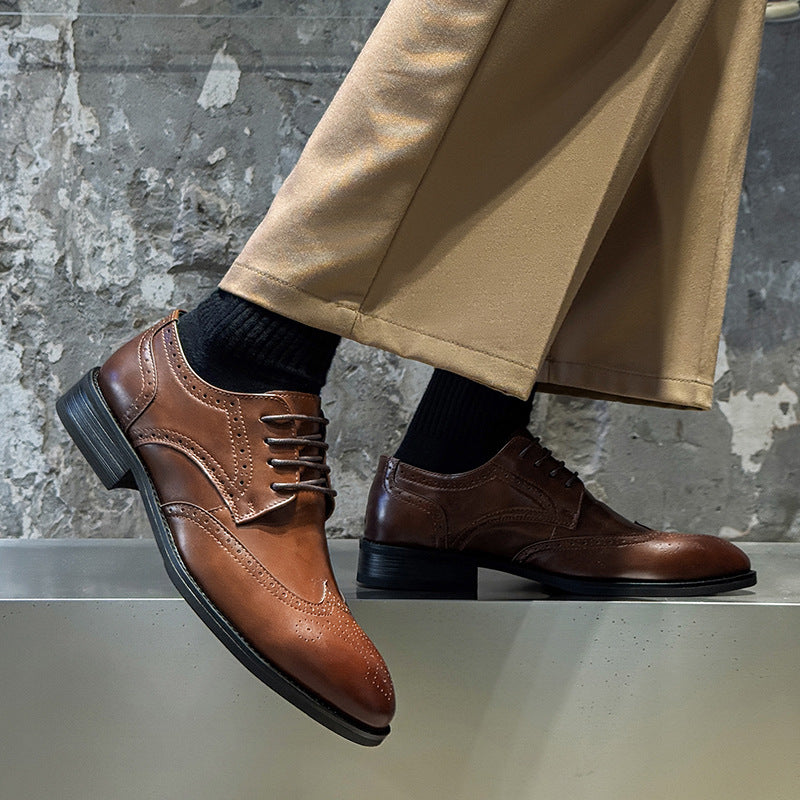 Men's Khaki Pointed British Style Elevator Height Men's Shoes
