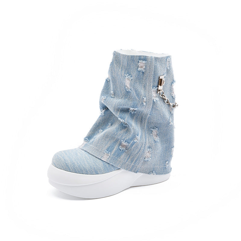 Women's Platform Ankle Washed Denim Pants Niche Design Martin British Boots