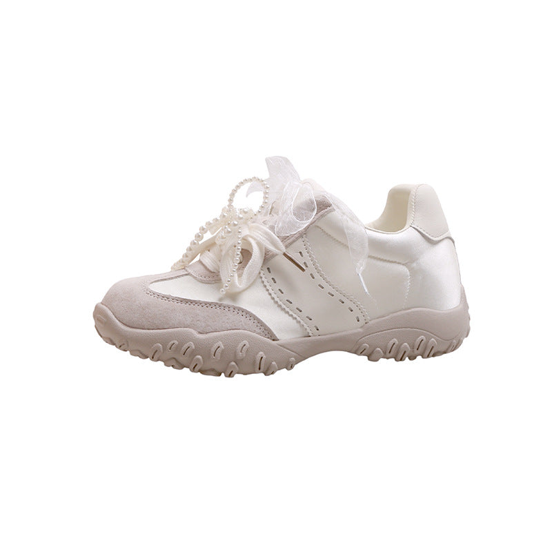 Women's Increasing Insole Mercerized Crescent Pearl Lace Sneakers