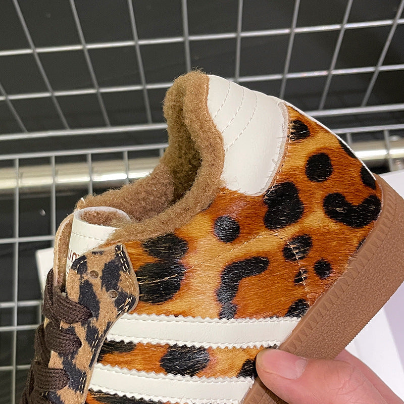 Women's Height Increasing Insole Leopard Real Horse Training Korean Genuine Sports Women's Casual Shoes