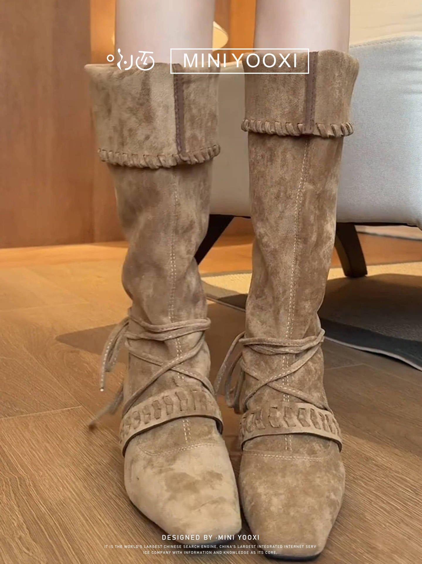 The Hidden Treasure Autumn Suede Sewing Line Long Female Retro Heels