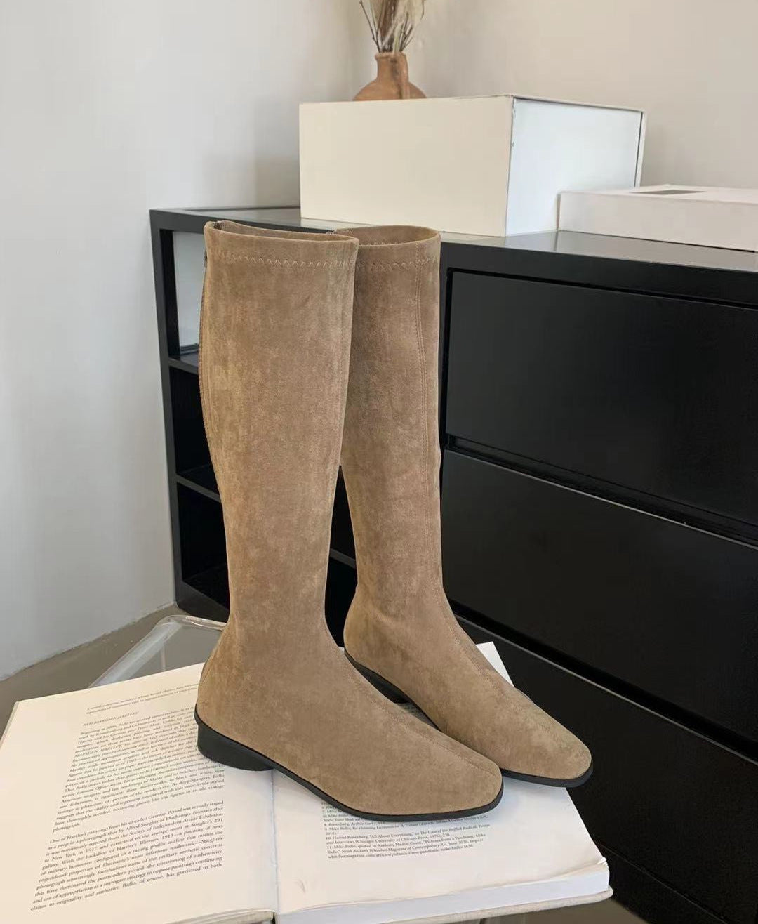 Women's Height Increasing Insole Suede High Slimming Tall Stretch Retro Women's Leather Boots