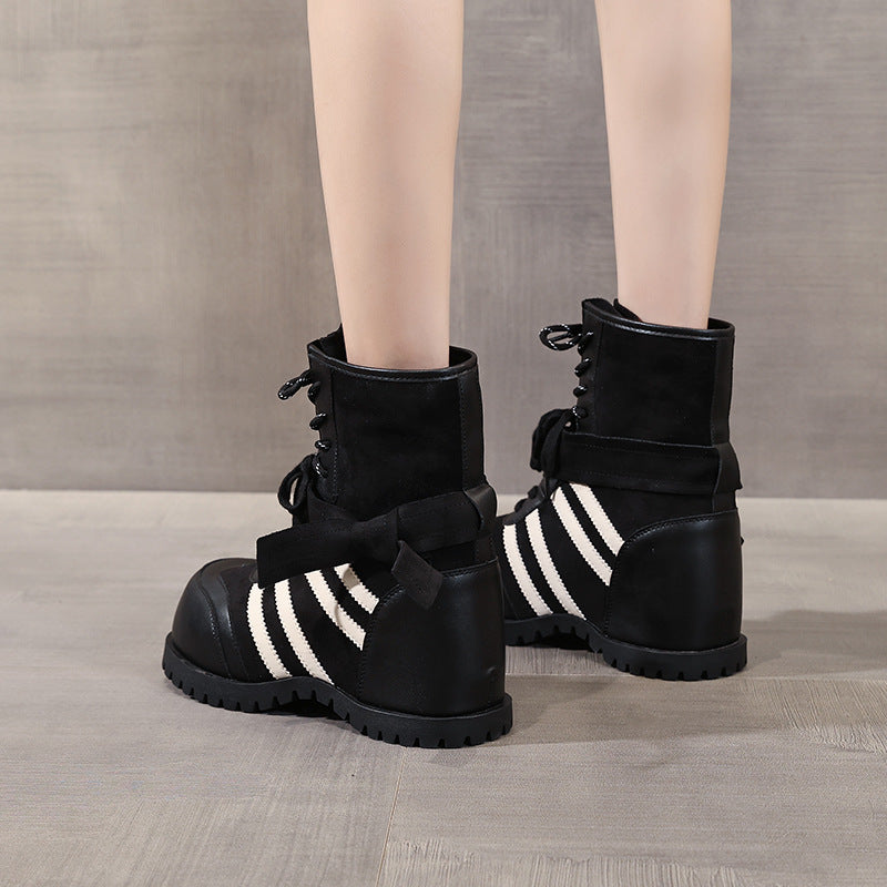 Women's Stylish Martin Invisible Height Increasing Insole Soft Bottom Women's Leather Boots
