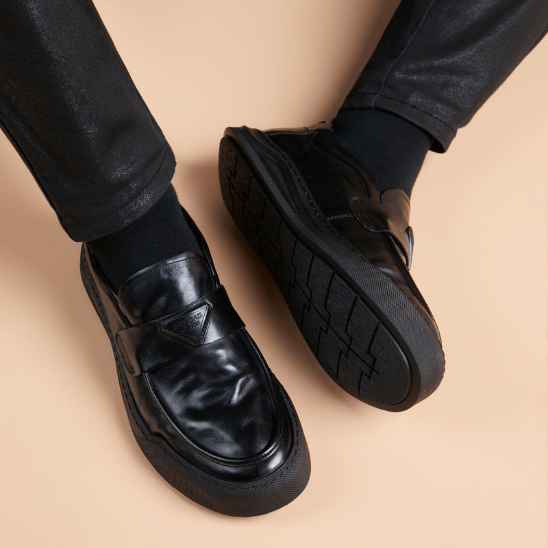 Men's Cowhide Lightweight Soft Sole Retro Slip-on Genuine Breathable Men's Business Leather Shoes