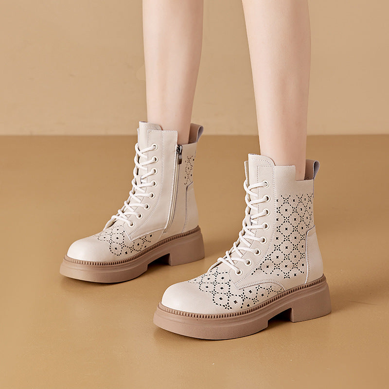 Women's Martin Authentic Hollow Out British Style Ankle Vintage Platform Boots