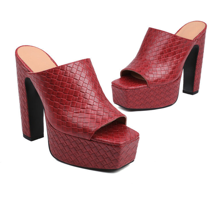 Women's Toe Snake Pattern Embossed Peep Waterproof Platform Women's Shoes