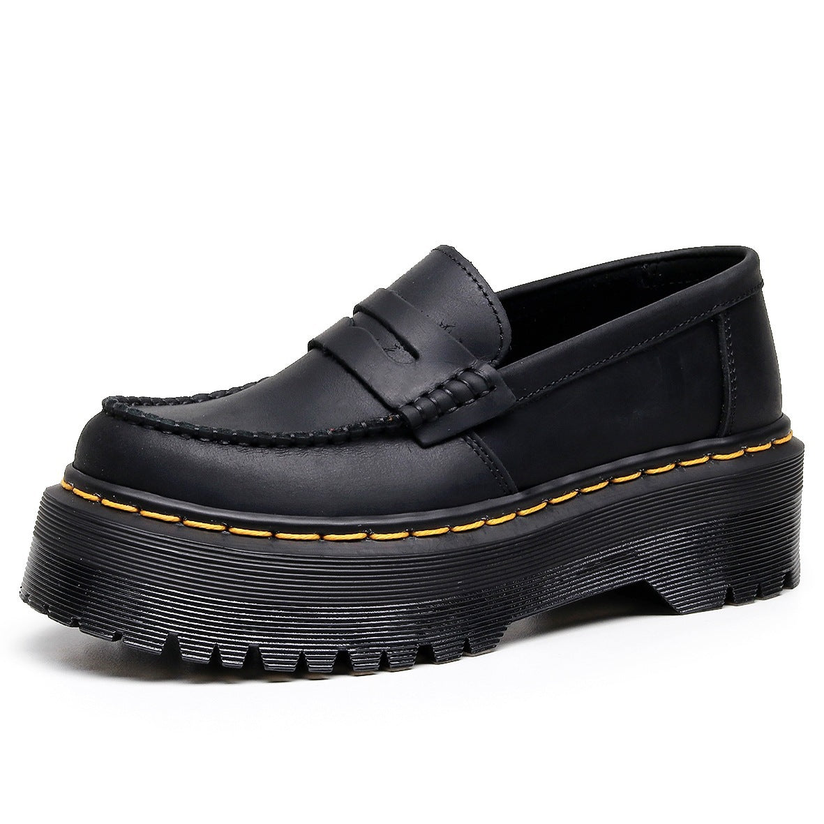 Women's First Layer Fashion Commuter Crazy Horse Black Platform Loafers