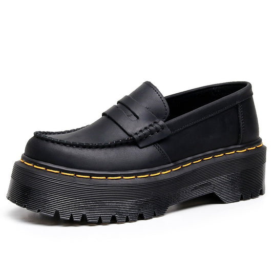 Women's First Layer Fashion Commuter Crazy Horse Black Platform Loafers