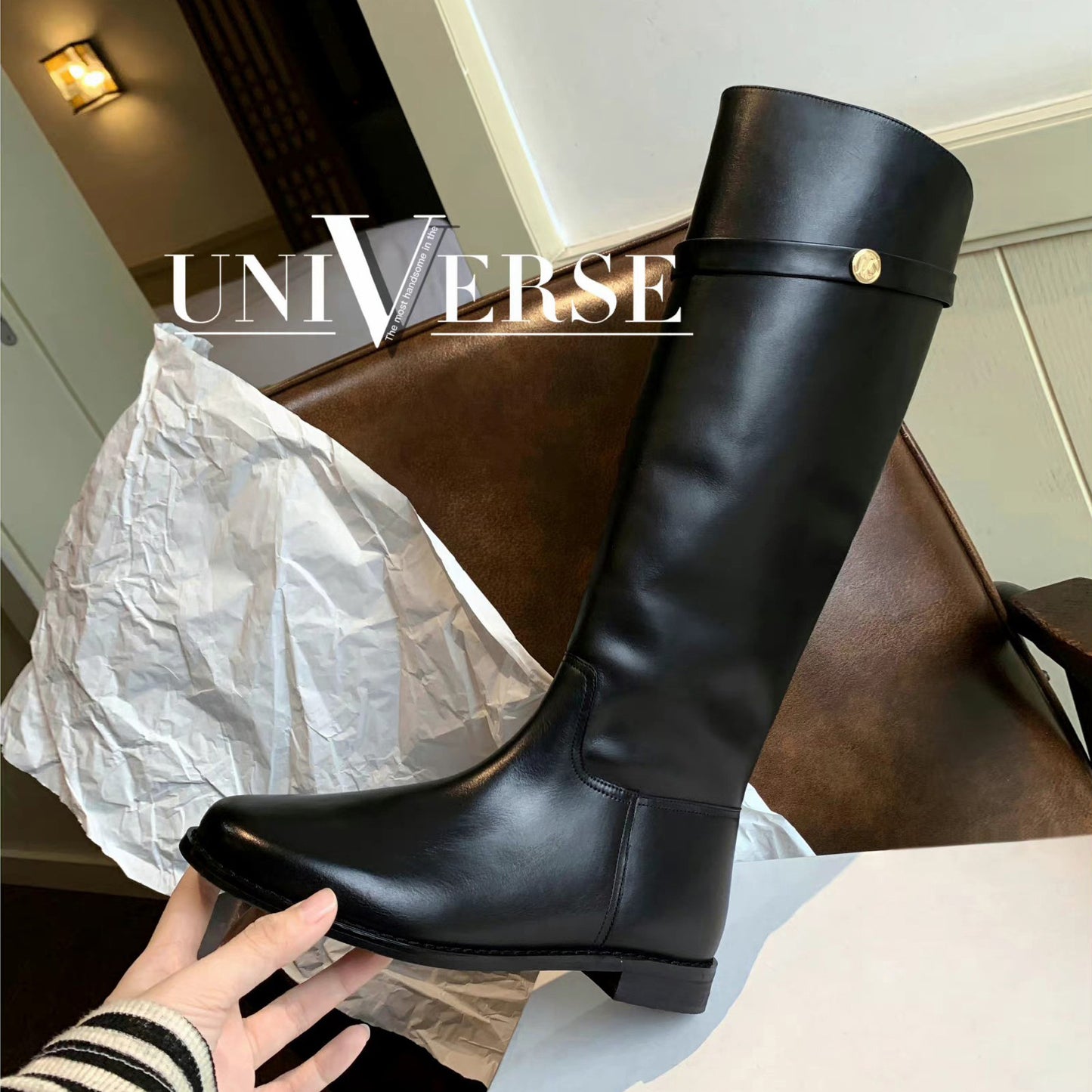 Women's Fleece-lined Cowhide Small Gold Coin Chunky Platform Boots