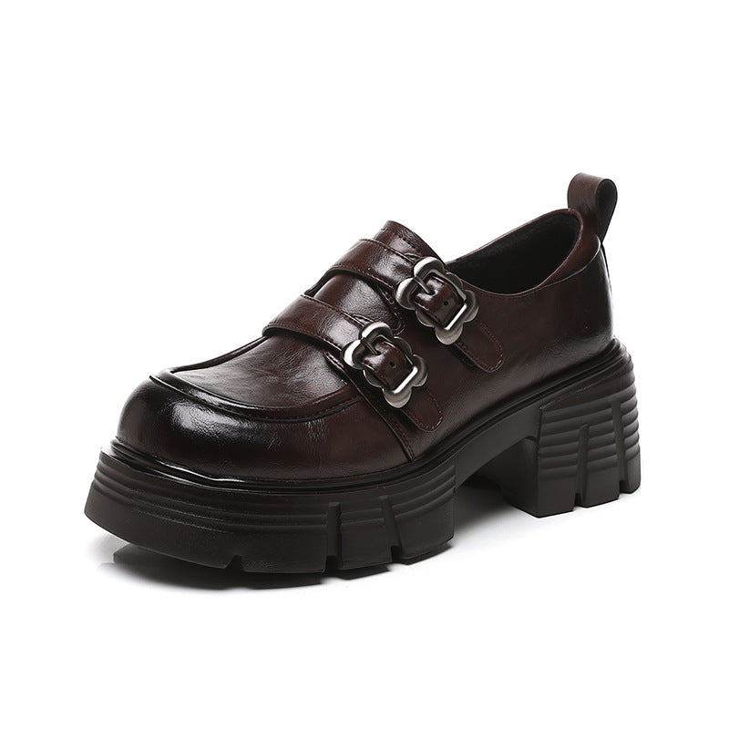 Women's Cowhide Platform Korean Style British Single-layer Loafers