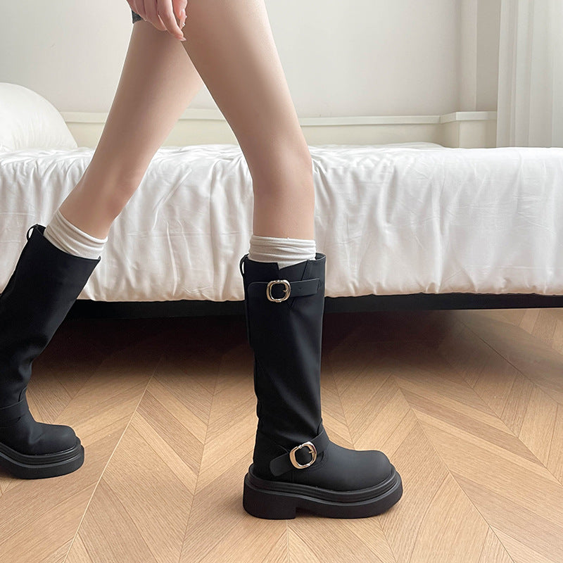 Women's Popular Small Height Increasing Thick Bottom Women's Leather Boots