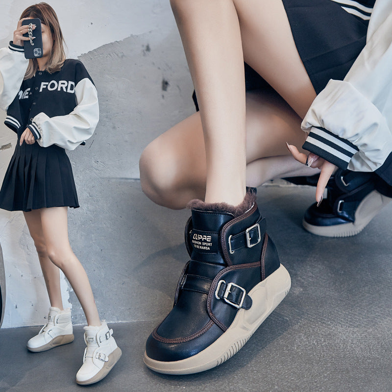 Women's Style Platform Female Fleece-lined Hight Increasing Boots
