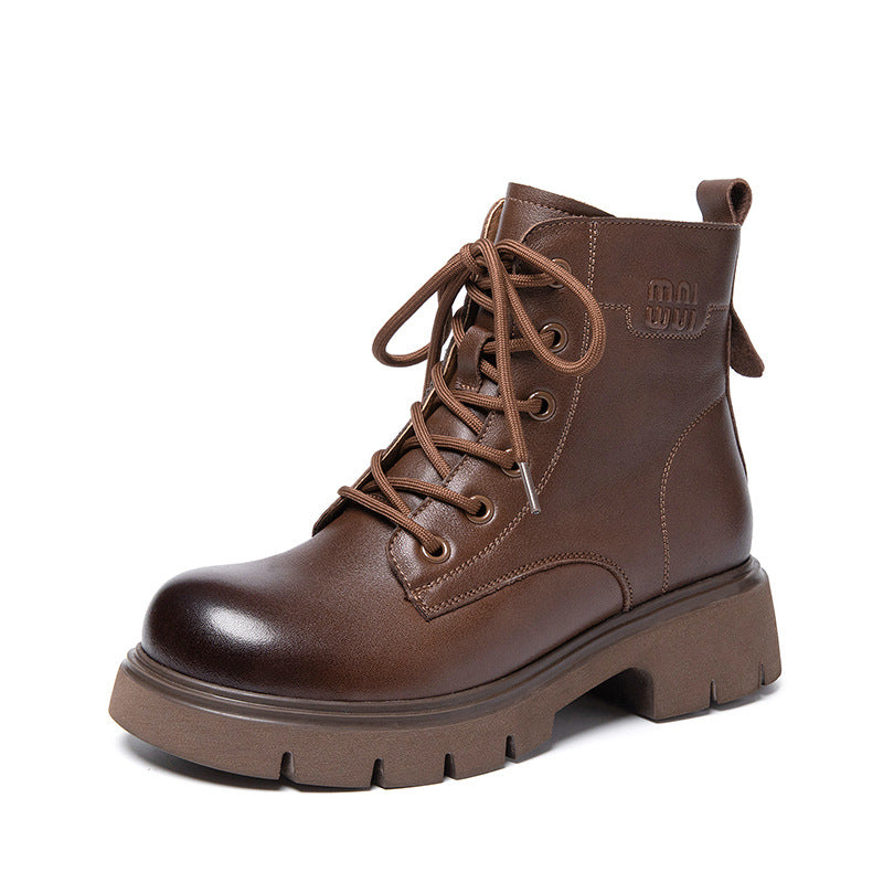 Women's First Layer Cowhide Martin Retro Lace Boots