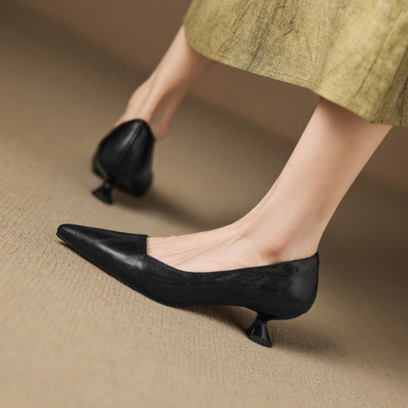 Kitten Authentic Sheepskin Pumps Female Skinny Shallow Heels