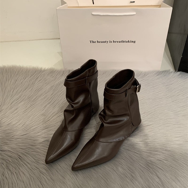 Outer Wear Retro Dignified Sense Of Design Women's Leather Boots
