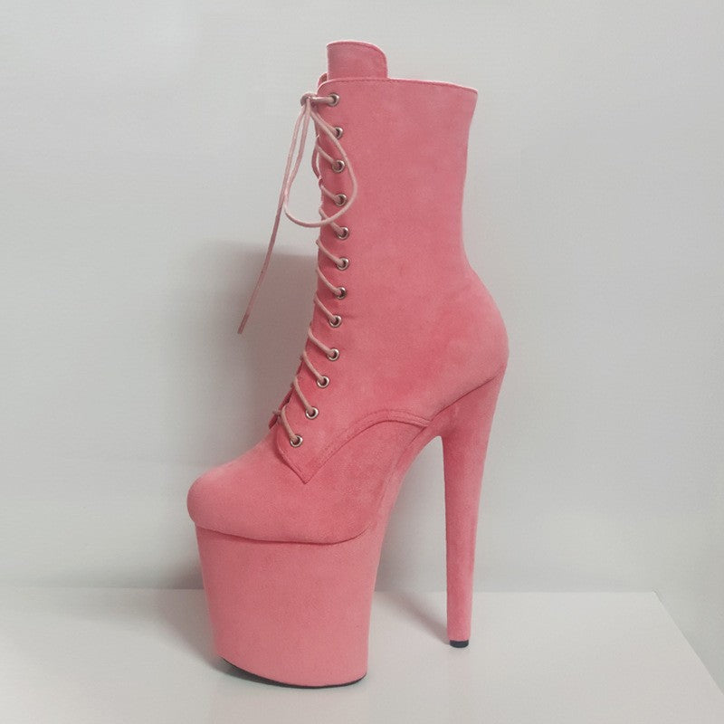Suede Stiletto Waterproof Pole Dance Round Toe Women's Leather Boots