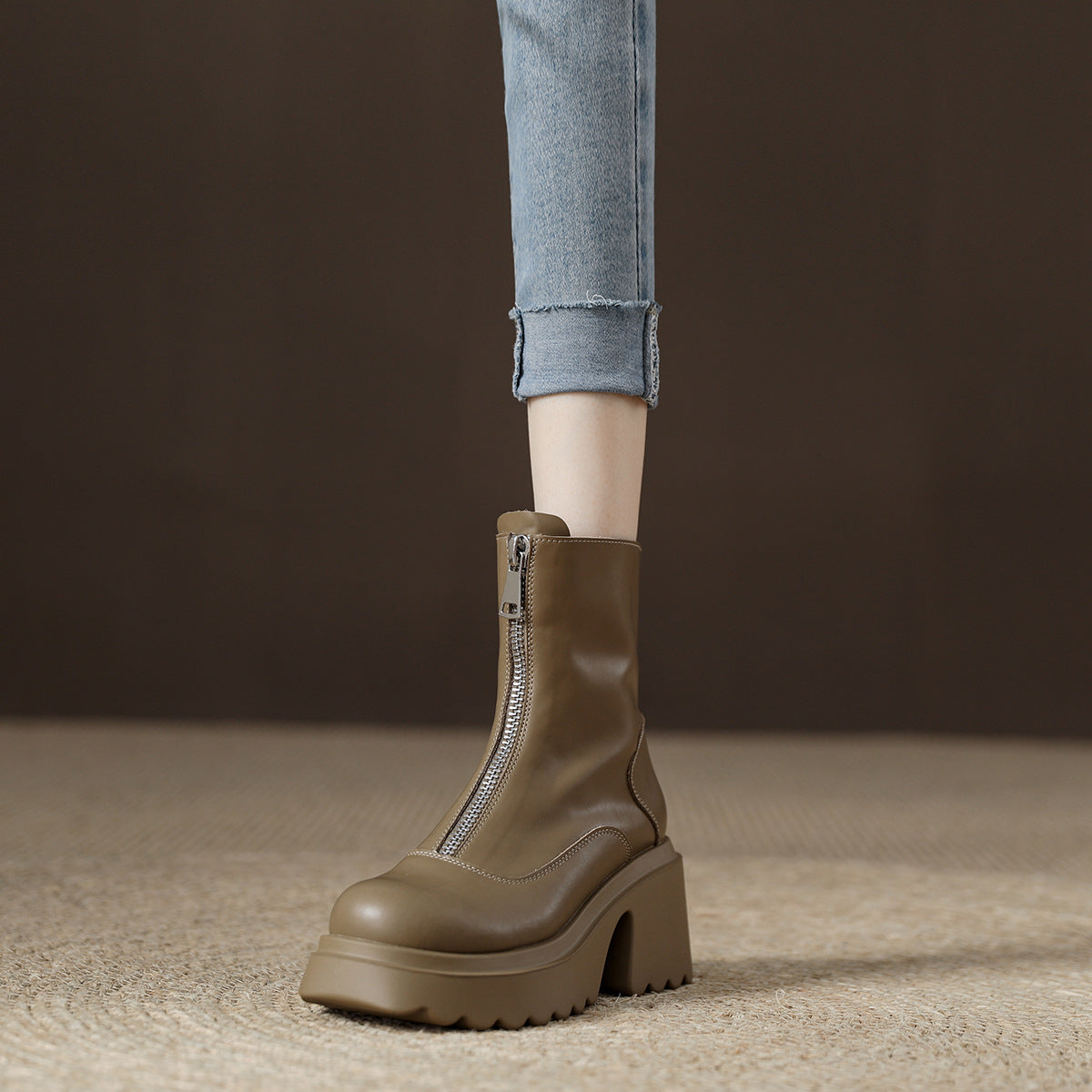 Women's Platform Thick Bottom High Front Zipper Thin Boots