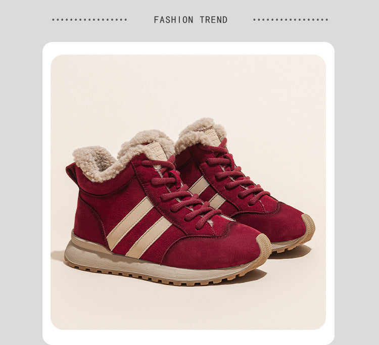 Women's Cowhide German Training Autumn Genuine Retro Lace Up Increased Women's Cotton Shoes