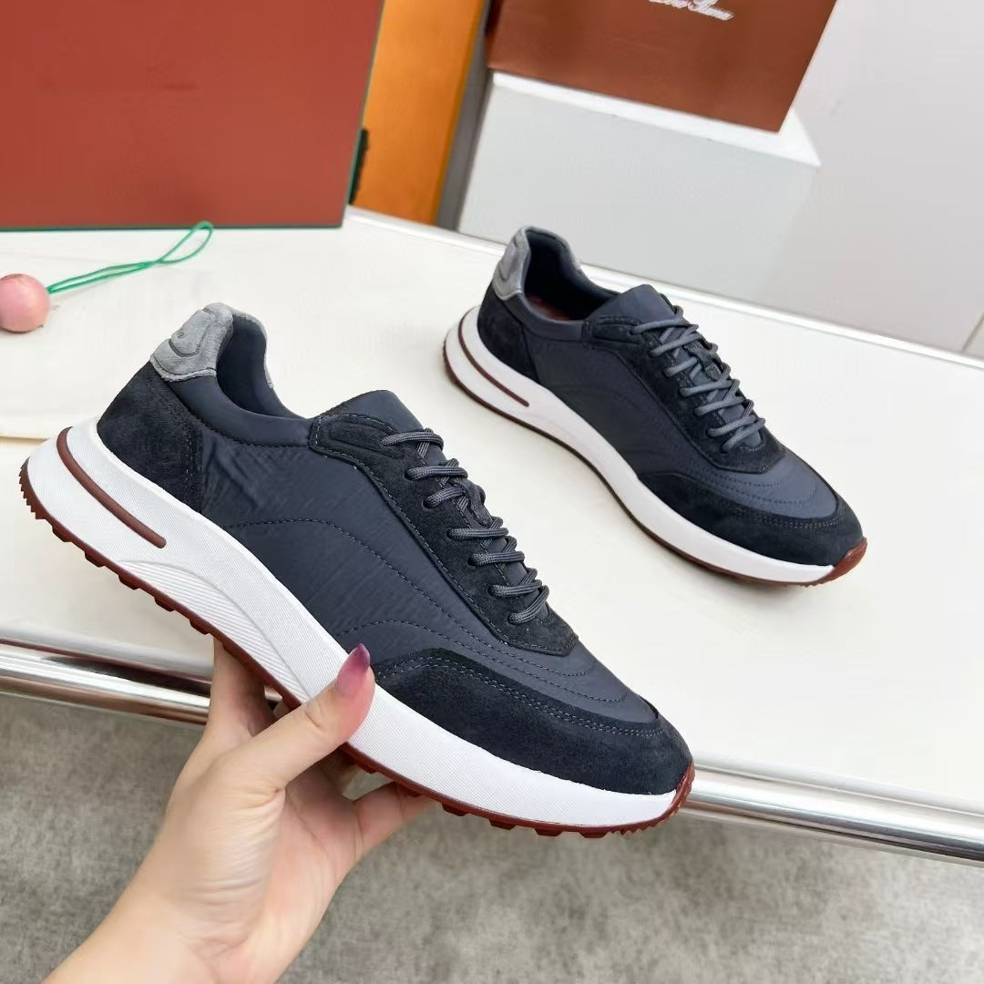 Men's Mesh Thick-soled Jogging Breathable Cowhide Stitching Men's Sports Shoes